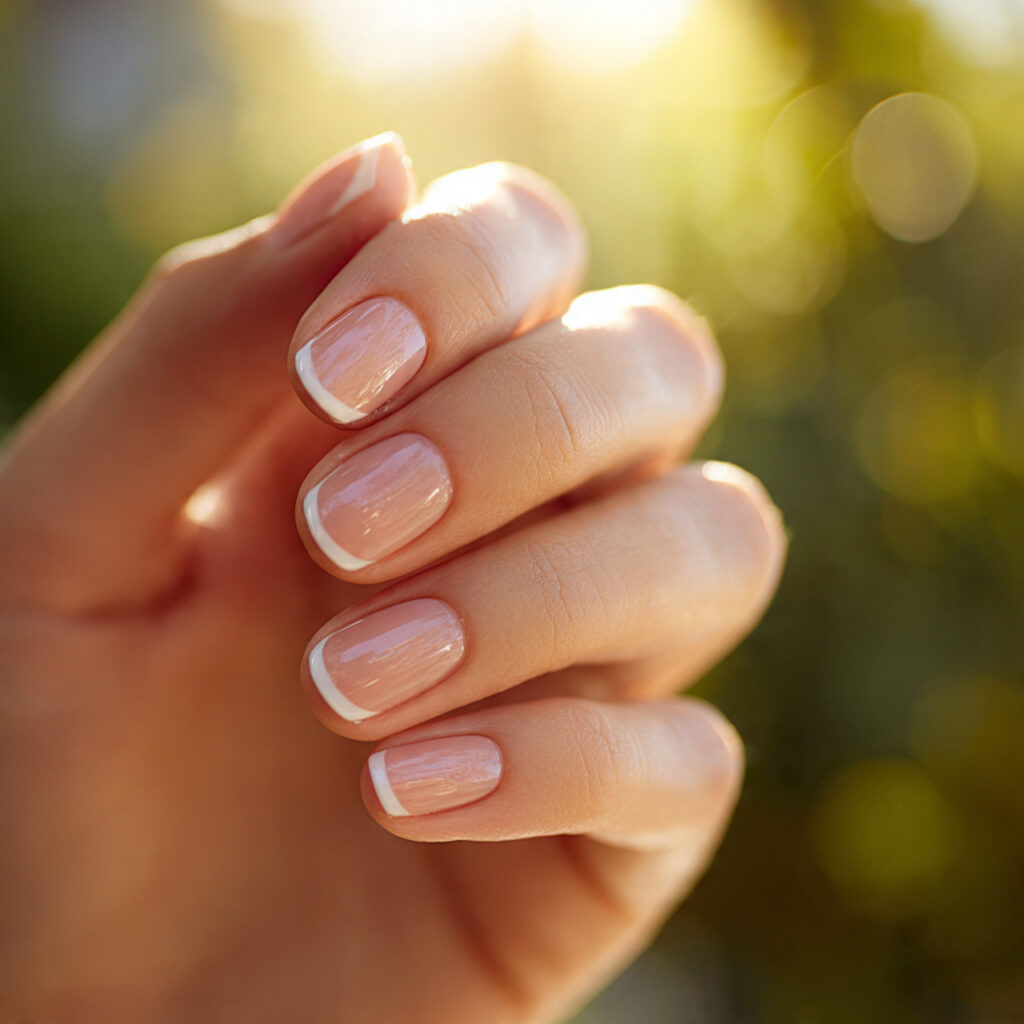 Shellac Nails Summer: Long-Lasting Shine for Your Dreamy Manicure 7 close up of one hand with attractive shellac frenc