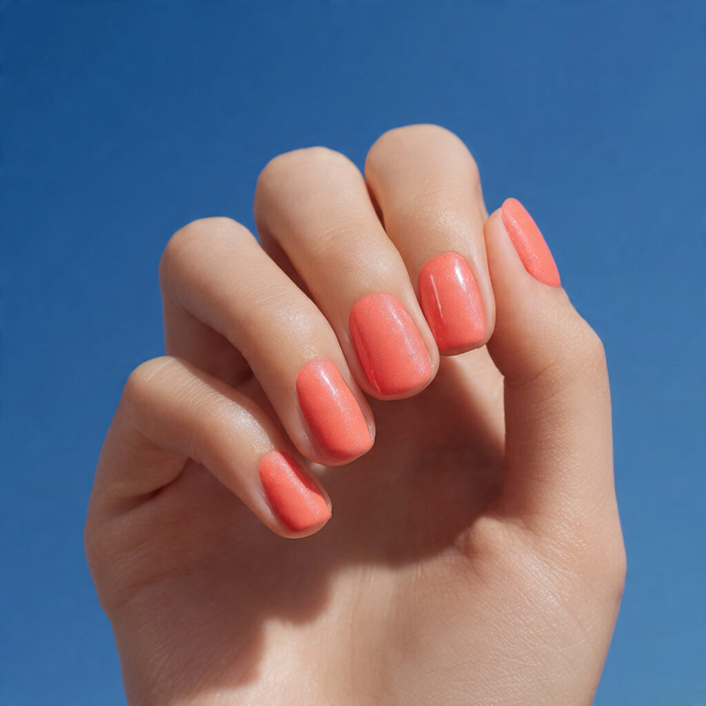 Summer Nails Basic: Soft, Minimal & Beautiful Ideas You’ll Want to Copy 8 close up of one hand with attractive soft coral ev