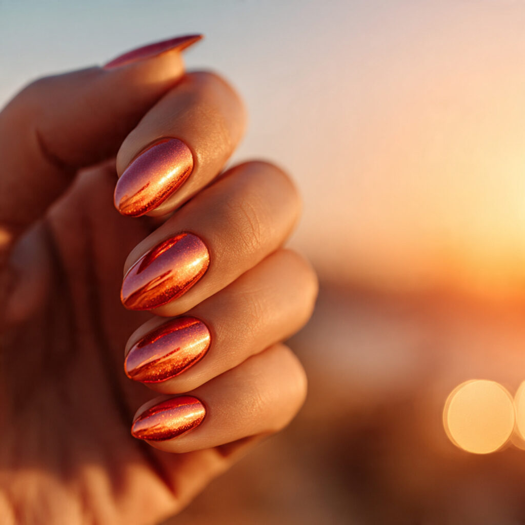 close up of one hand with attractive sunset chrome 1