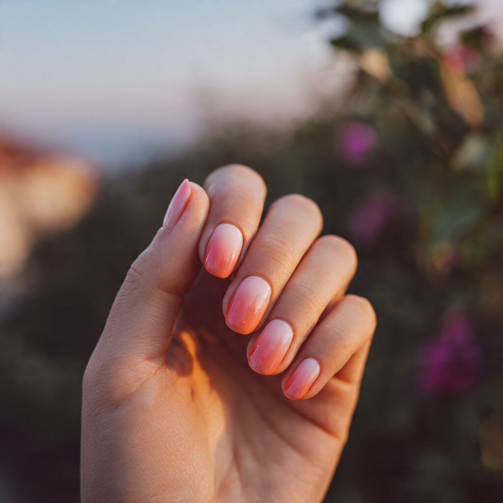 Summer Nails With Designs: 14 Aesthetic Looks You’ll Want to Copy 5 close up of one hand with attractive sunset ombre