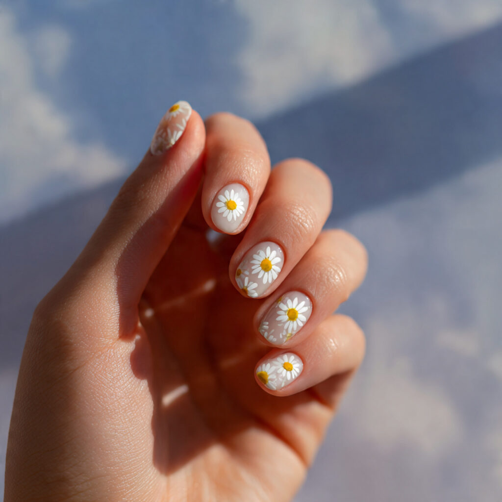 Summer Nails 2026 Simple: Soft, Effortless Looks You’ll Keep Saving 5 close up of one hand with attractive tiny white da
