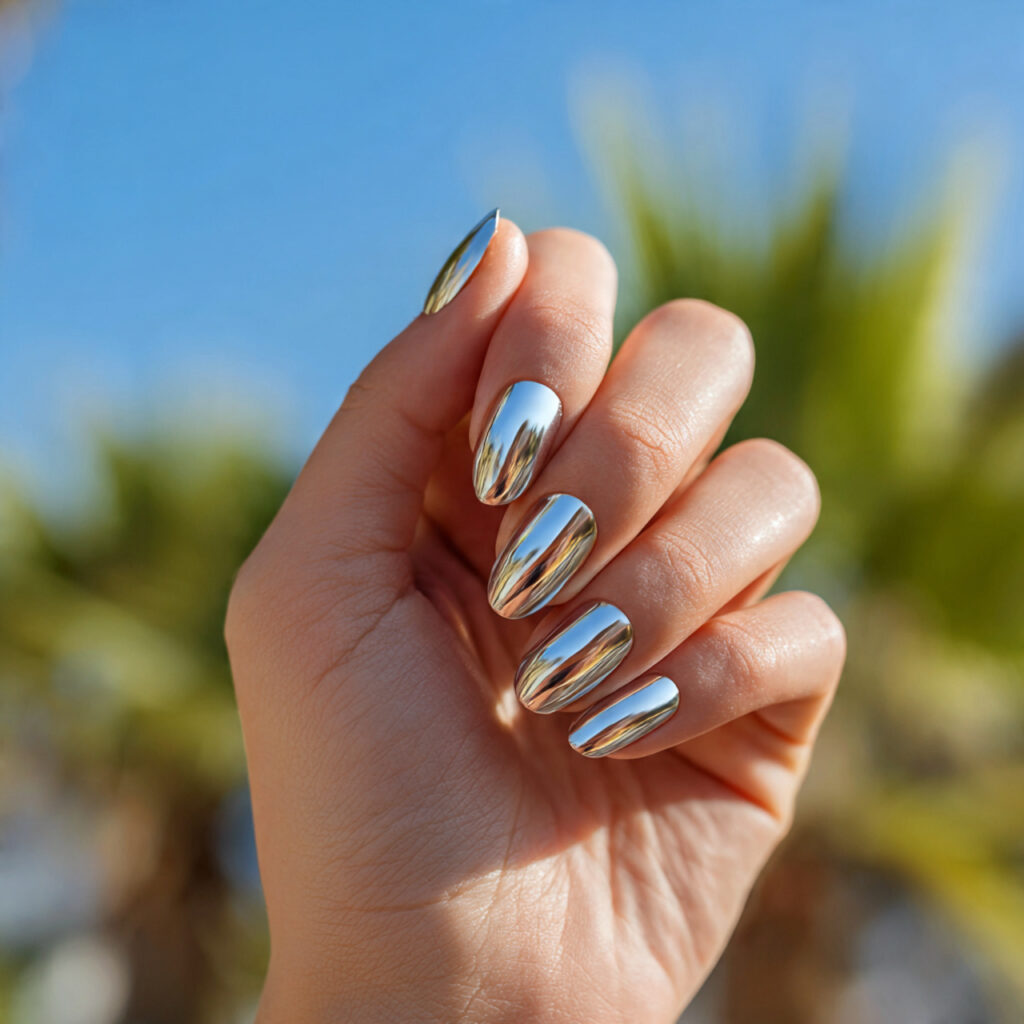 Summer Nails Bright: Bold Colors You’ll Fall in Love With 9 one attractive hand with bright chrome nails gloss