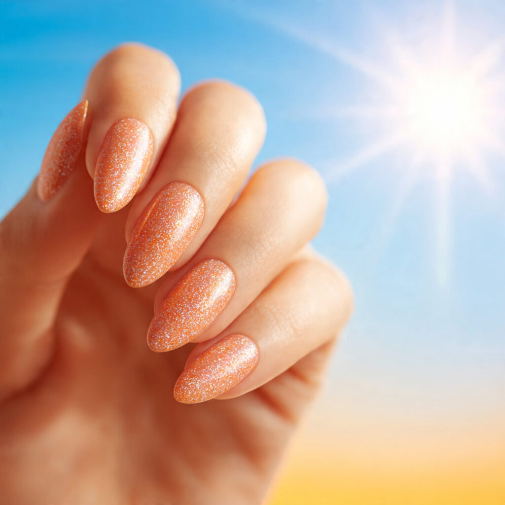 one attractive hand with glitter almond shaped sum