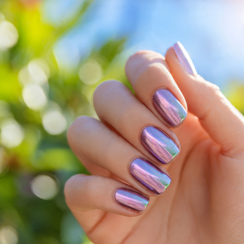one attractive hand with multi chrome color nails 1 1