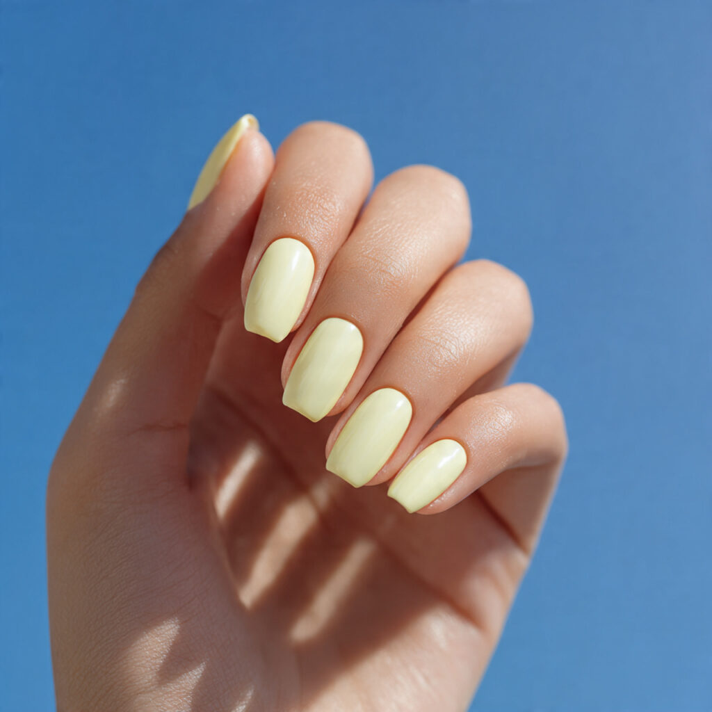 Summer Nails Basic: Soft, Minimal & Beautiful Ideas You’ll Want to Copy 6 one attractive hand with pale yellow minimal nails