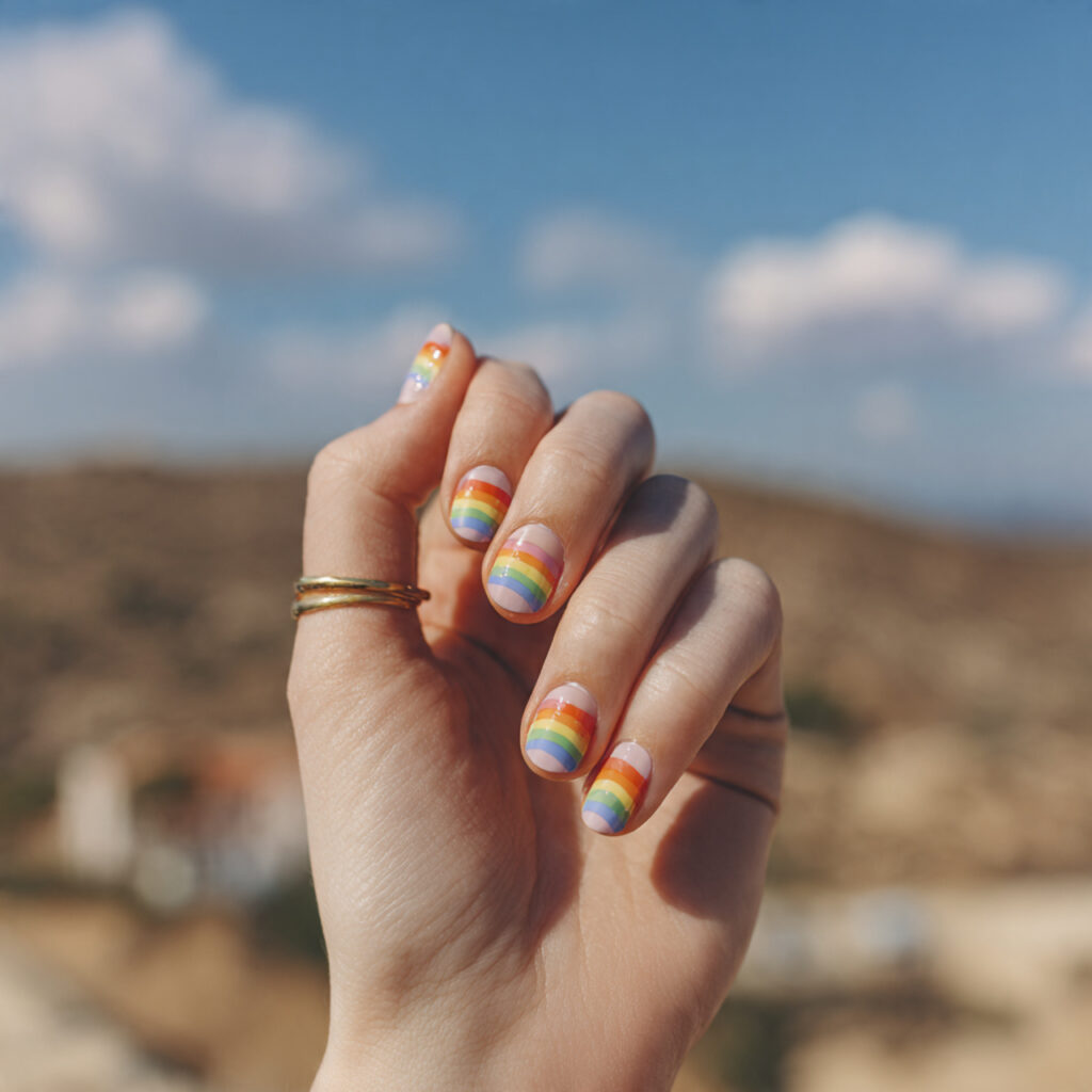 Summer Nails Art: Tiny Masterpieces for Your Fingertips 4 one attractive hand with rainbow mini art nails gl