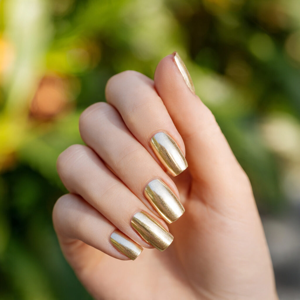 Summer Nails 2026 Square: The Chicest Designs You’ll Want to Copy ASAP 12 one hand with attractive base gold foil square nai