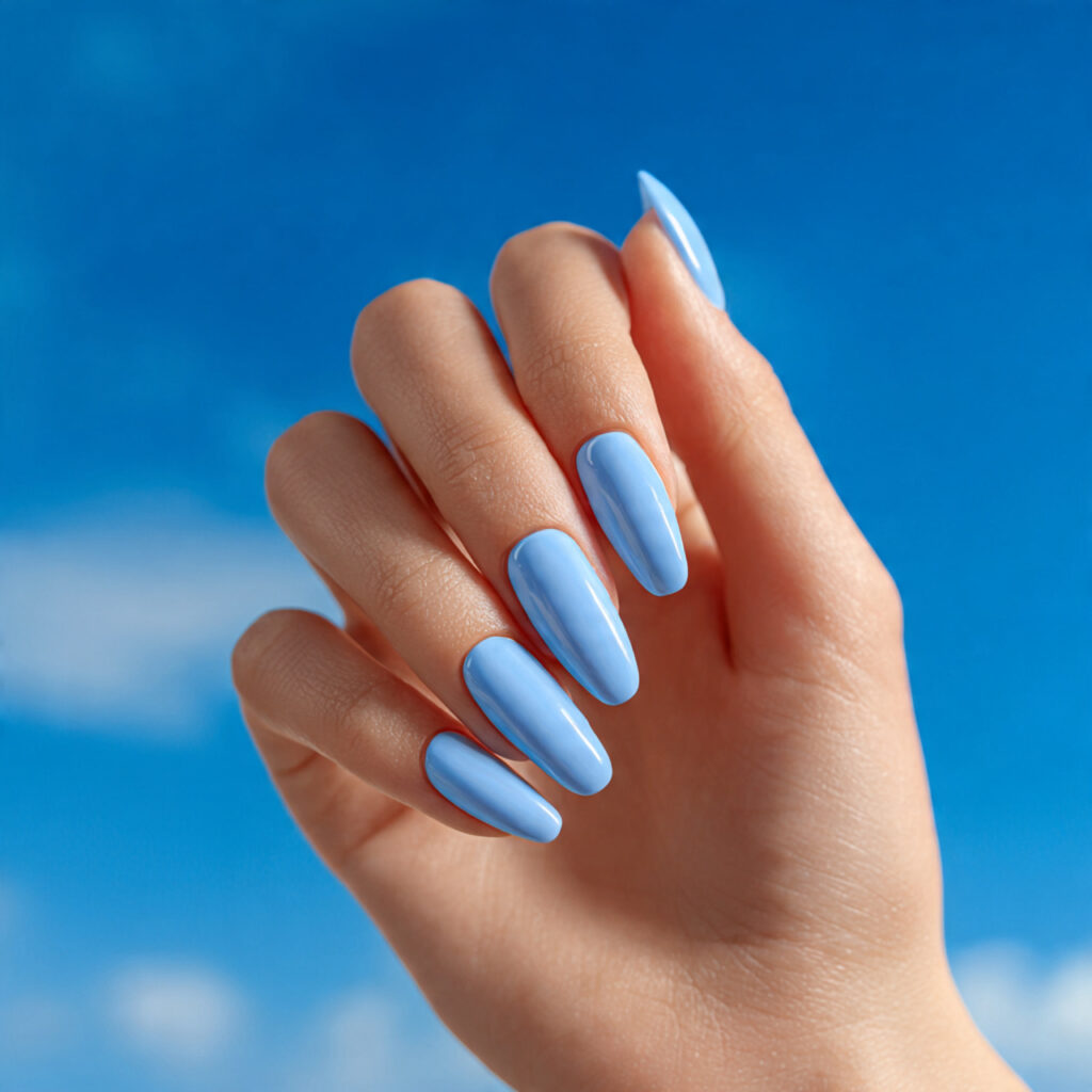 Summer Aura Nails: Dreamy, Glowy Designs You’ll Be Obsessed With 4 one hand with attractive blue sky aura nails gloss
