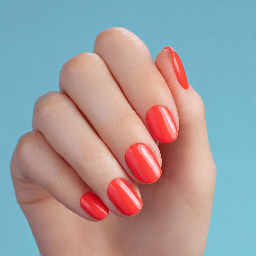 Summer Nails Red: 14 Hot, Dreamy Designs You’ll Want All Season 3 one hand with attractive bright coral red short na