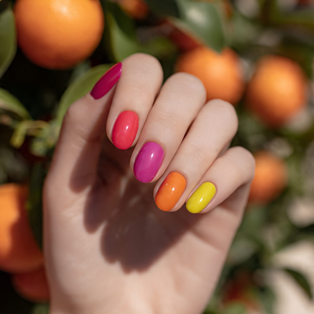 Summer Nails Colorful: Bright, Playful & Totally Aesthetic Ideas 2 one hand with attractive bright skittles inspired