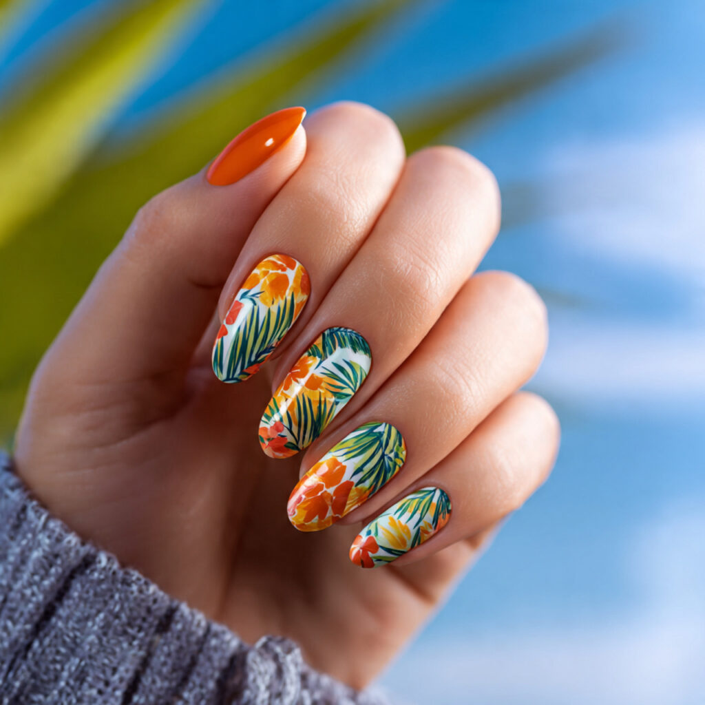 Summer Nails Beach: Ocean-Inspired Looks You’ll Want All Season 12 one hand with attractive bright tropical mix nails
