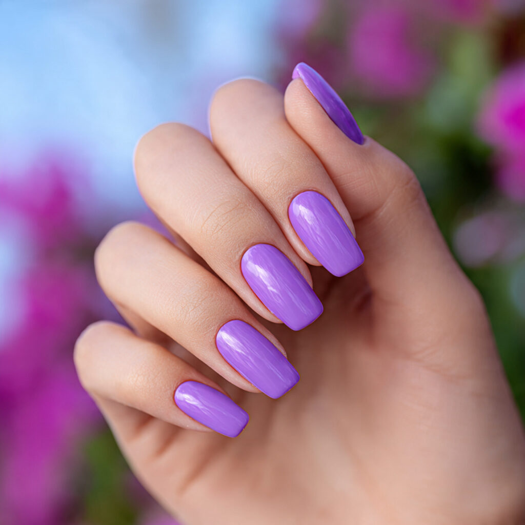Summer Nails Purple: Soft, Dreamy & Glowing With Color 9 one hand with attractive bright violet statement n 1
