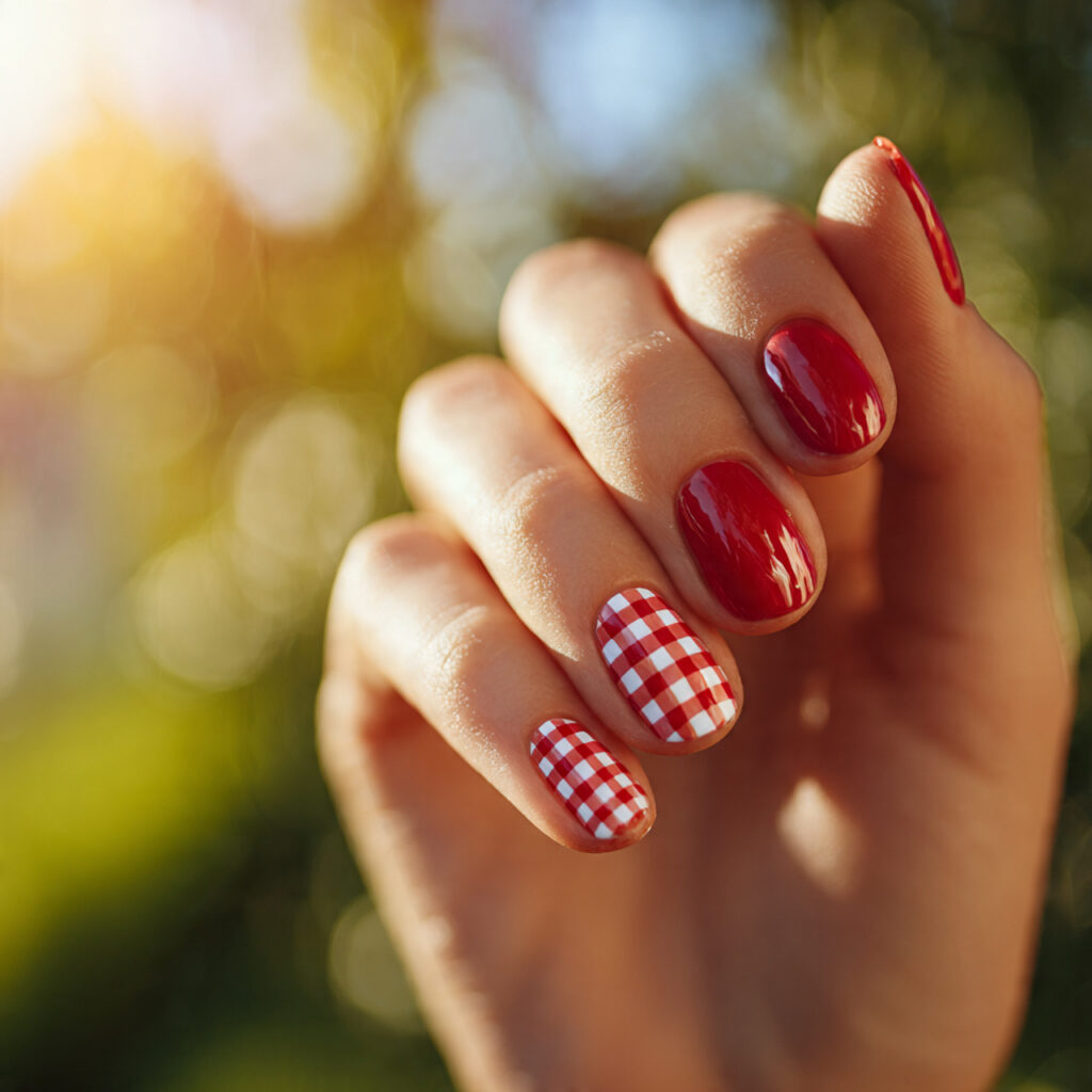 Summer Nails Checkered: 14 Cute & Trendy Designs You’ll Want to Save 3 one hand with attractive cherry checkered accent n