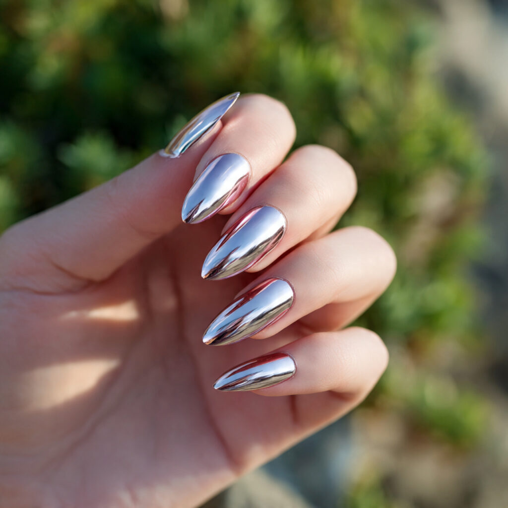 Summer Nails Aesthetic: Soft, Dreamy Looks You’ll Want to Save 10 one hand with attractive chrome glazed nails gloss 1