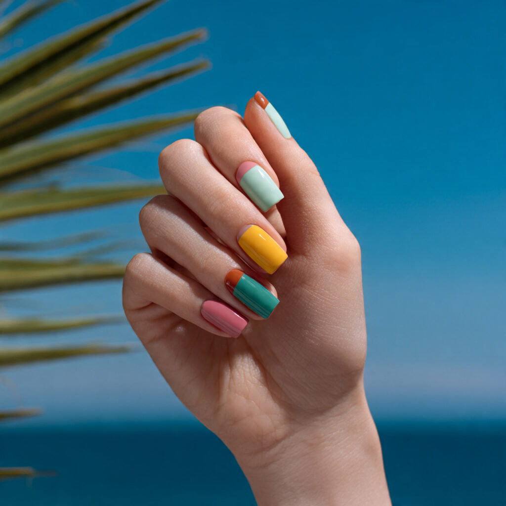 Summer Nails Art: Tiny Masterpieces for Your Fingertips 9 one hand with attractive color block nail art glos