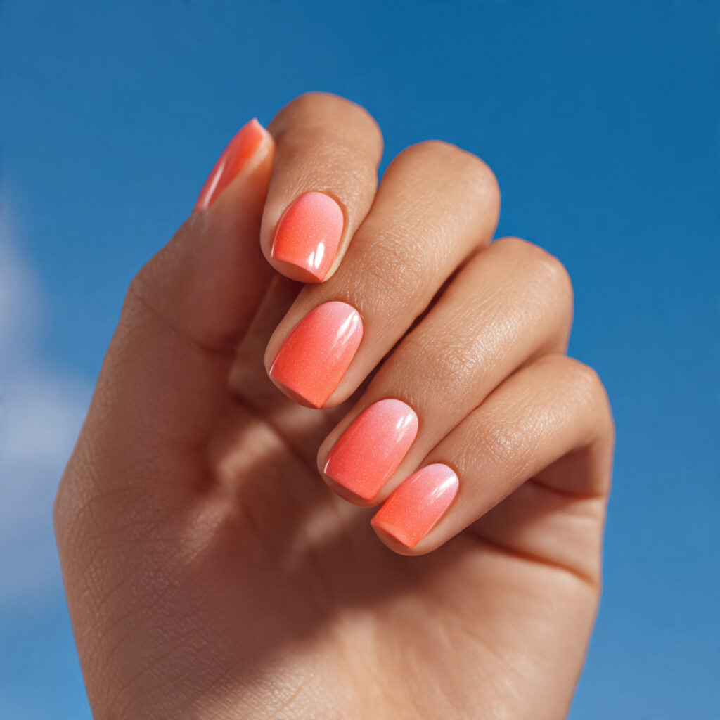 Summer Ombre Nails: Soft Blends & Sunlit Color Dreams 4 one hand with attractive coral to summer ombre glo