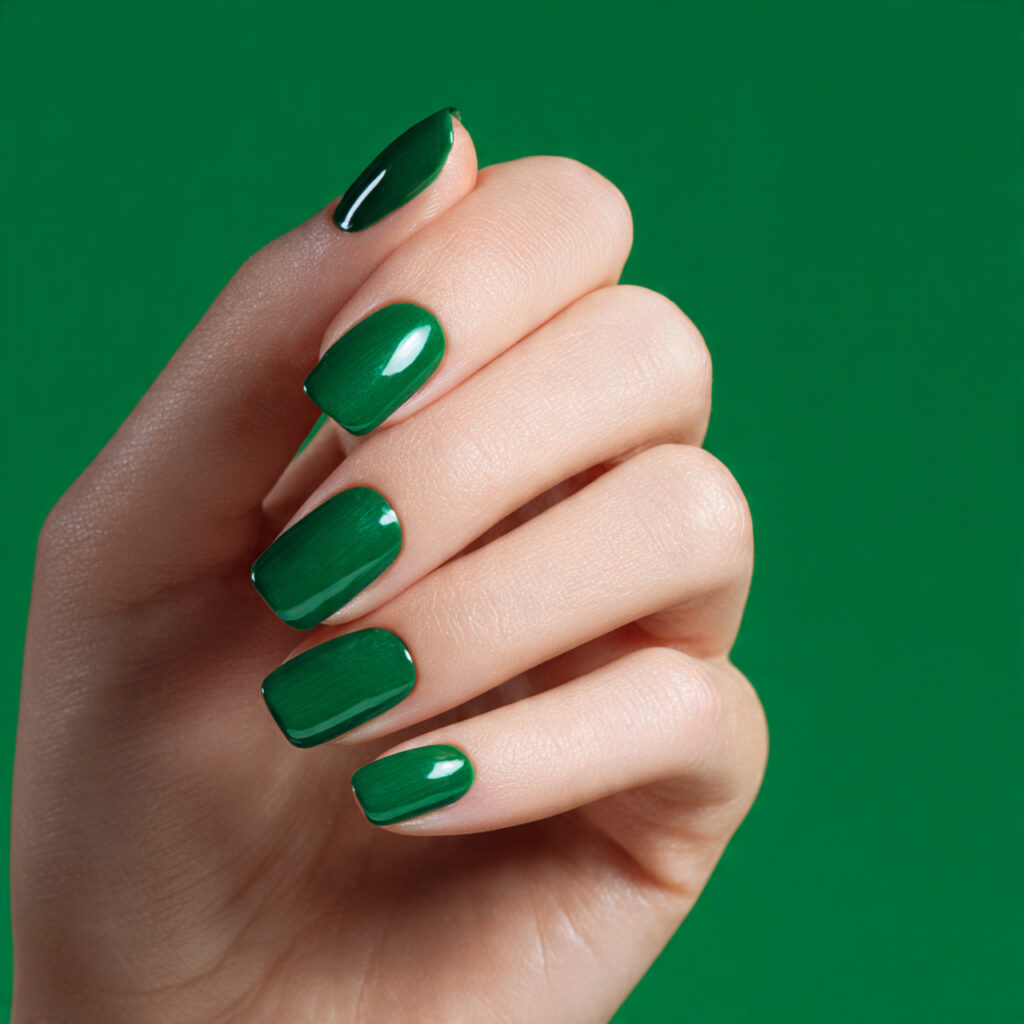 Summer Nails Green: Fresh, Dreamy Looks You’ll Want All Season 7 one hand with attractive emerald green glossy nail