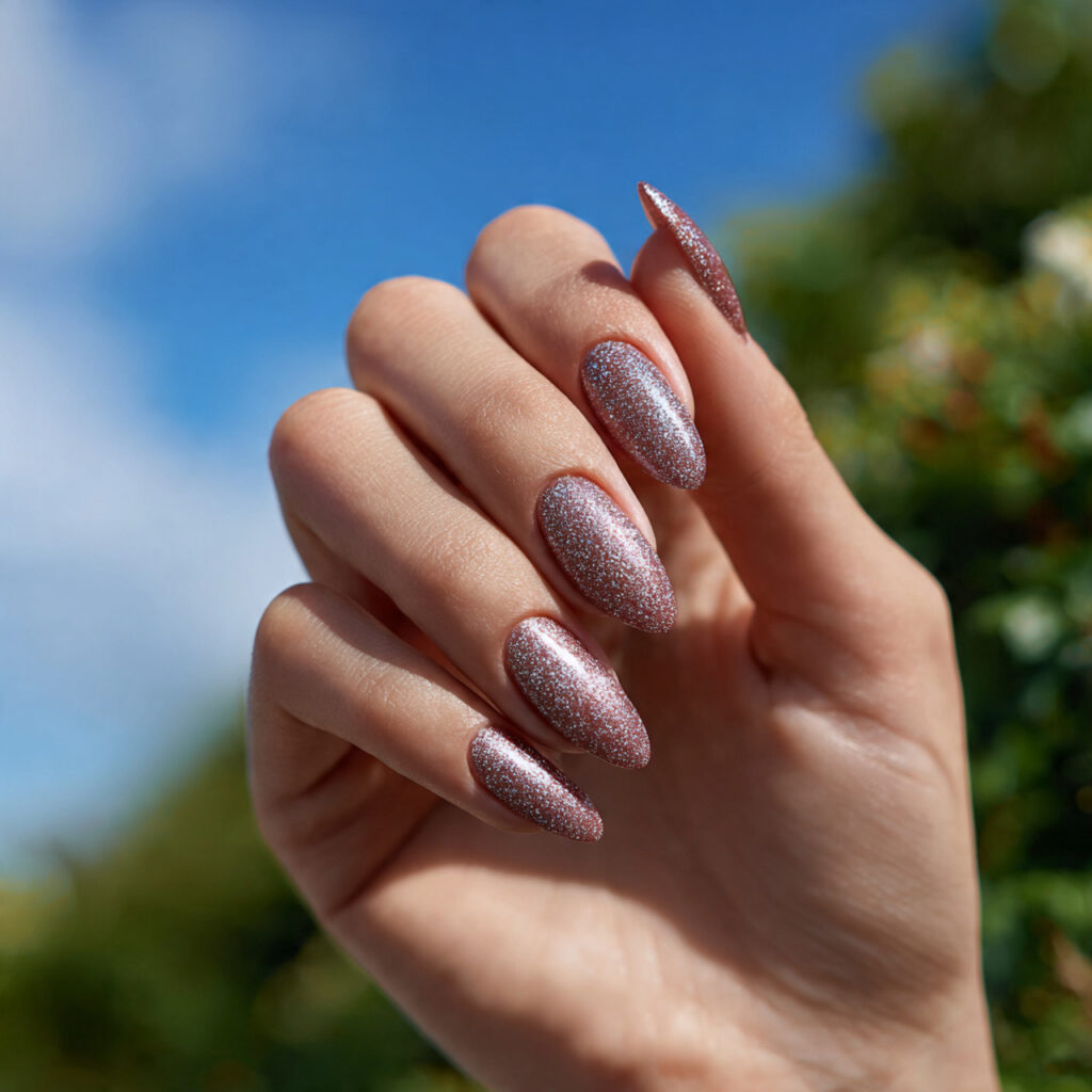 Summer Nails Cat Eye: Magnetic Glow You’ll Be Obsessed With 11 one hand with attractive glitter cat eye nails glo
