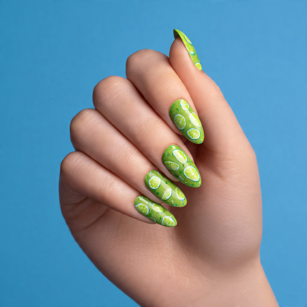 Summer Nails Green: Fresh, Dreamy Looks You’ll Want All Season 6 one hand with attractive green fruit inspired nail
