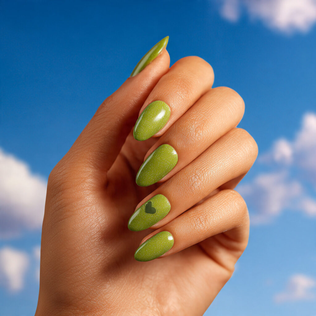 Summer Nails Green: Fresh, Dreamy Looks You’ll Want All Season 11 one hand with attractive green heart accent nails