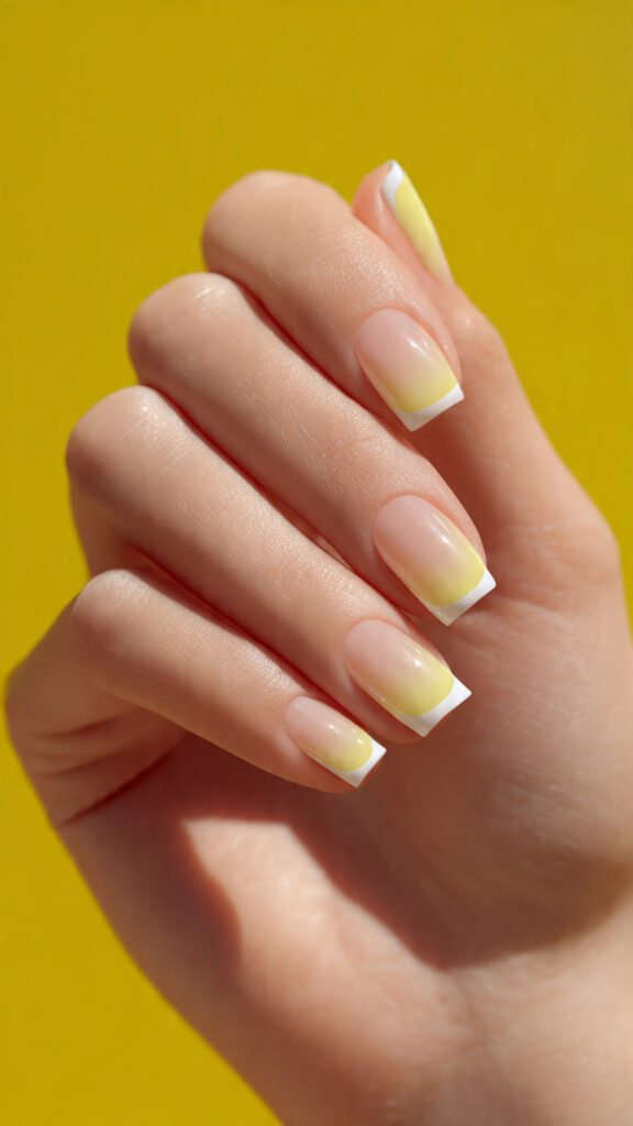 Summer Nails French: The Soft, Sunny Twist Everyone’s Obsessed With 7 one hand with attractive lemon yellow french tip n