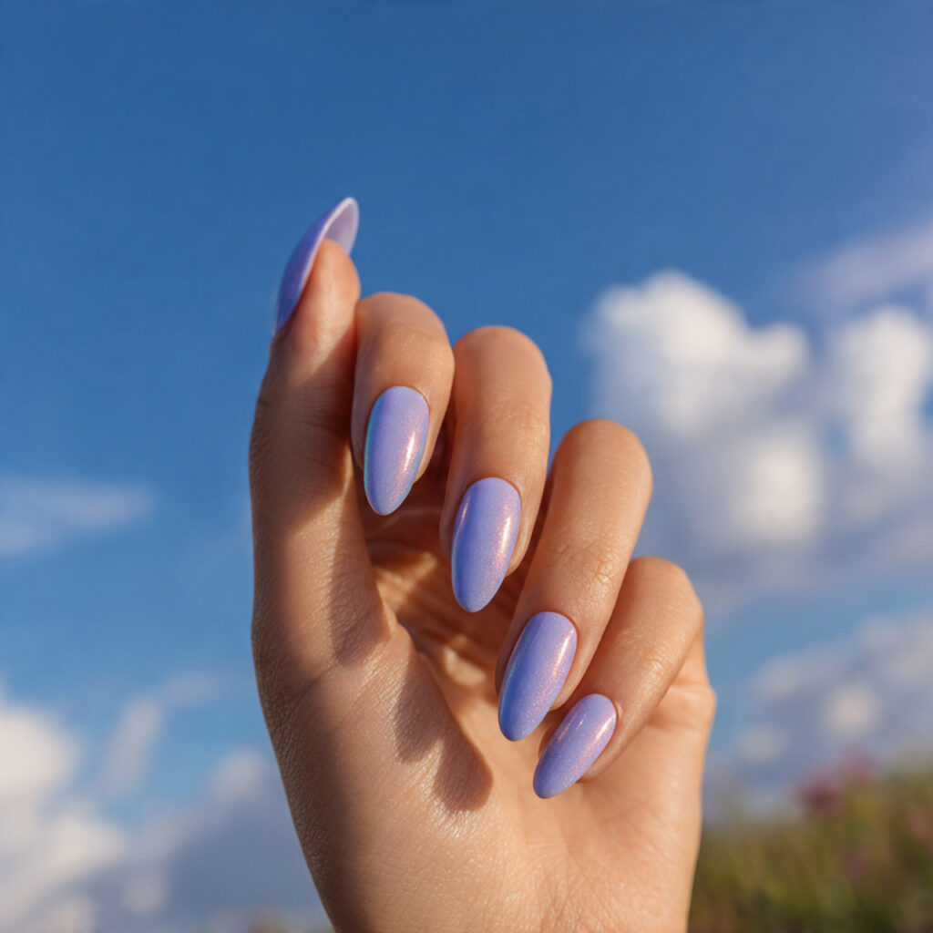 Summer Aura Nails: Dreamy, Glowy Designs You’ll Be Obsessed With 10 one hand with attractive lilac and blue aura blend