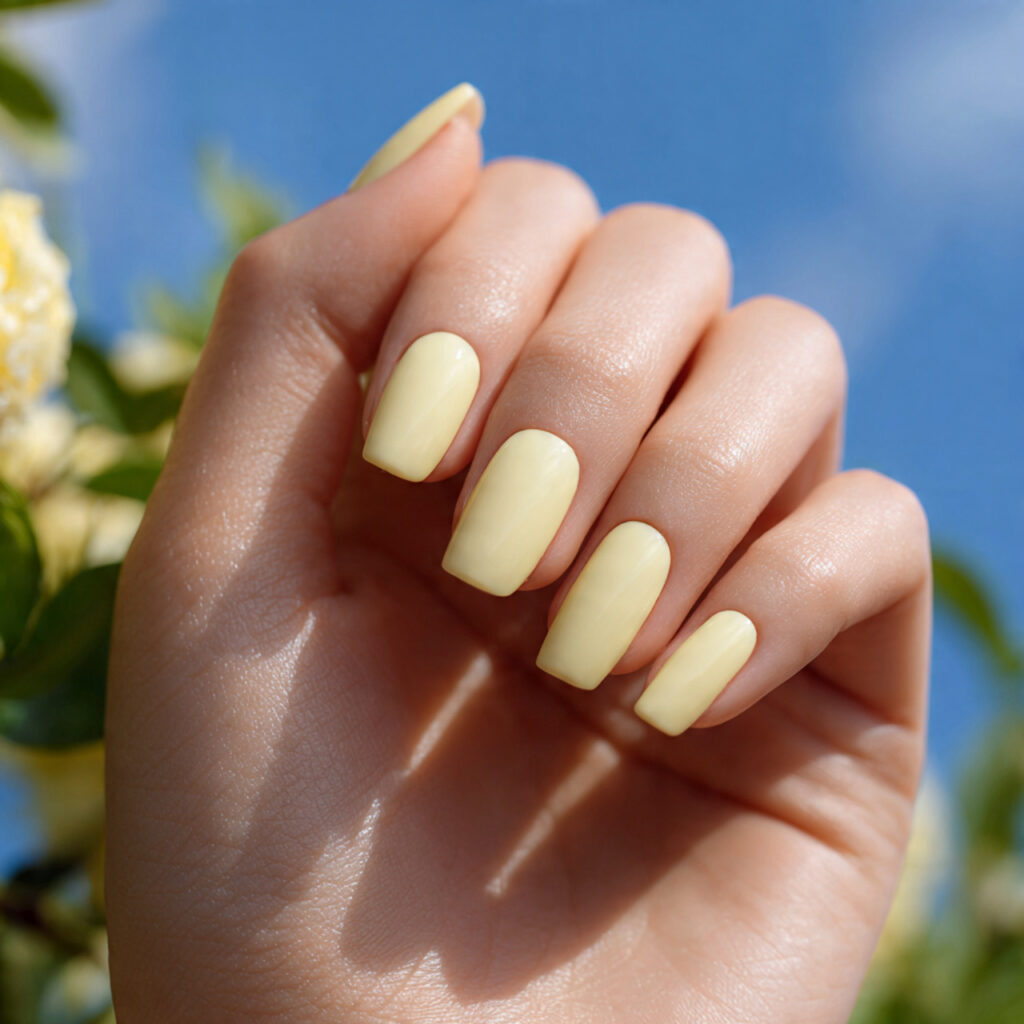 Summer Nails Yellow Pastel: Soft Sunshine for Your Fingertips 12 one hand with attractive matte pastel yellow nails