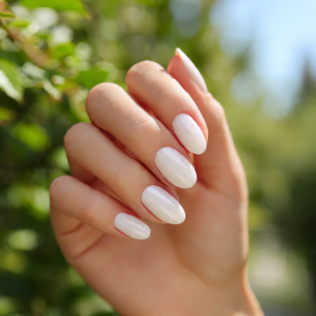 Summer Aura Nails: Dreamy, Glowy Designs You’ll Be Obsessed With 8 one hand with attractive milky white aura nails gl