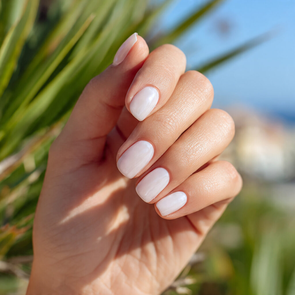 Summer Nails 2026 Short: Cute, Fresh & Effortless Nail Ideas You’ll Obsess Over 1 one hand with attractive milky white short nails g