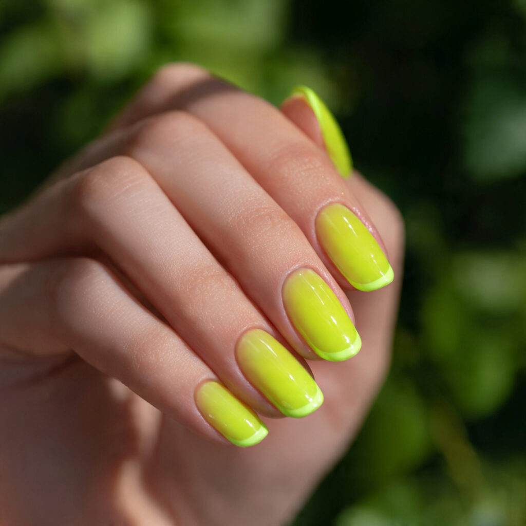 Summer Nails Bright: Bold Colors You’ll Fall in Love With 6 one hand with attractive neon french tip nails glo 1