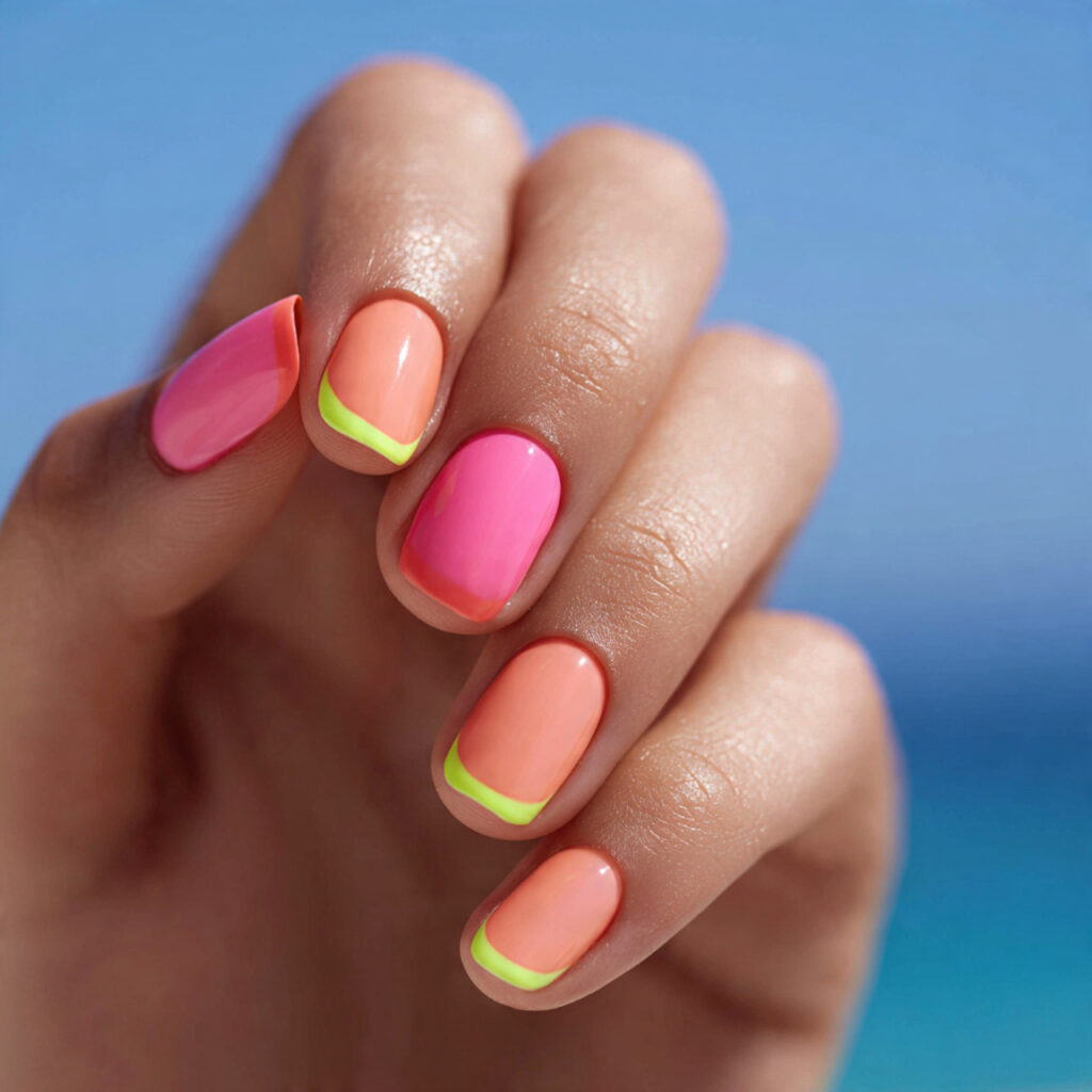 Summer Nails French: The Soft, Sunny Twist Everyone’s Obsessed With 3 one hand with attractive neon french tip pop nails