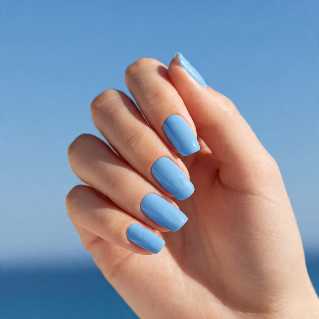 Summer Nails for Kids: Cute, Colorful & Full of Joy 9 one hand with attractive ocean blue glossy finish