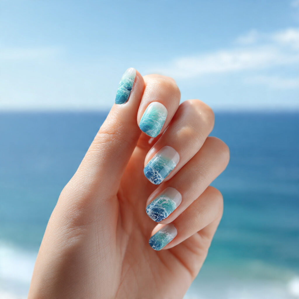 Summer Nails With Designs: 14 Aesthetic Looks You’ll Want to Copy 6 one hand with attractive ocean wave nail design gl 1