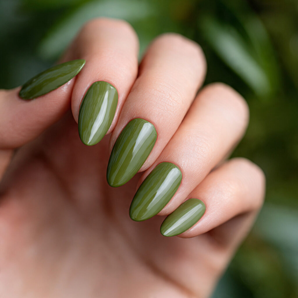 Summer Nails Green: Fresh, Dreamy Looks You’ll Want All Season 8 one hand with attractive olive green matte nails w