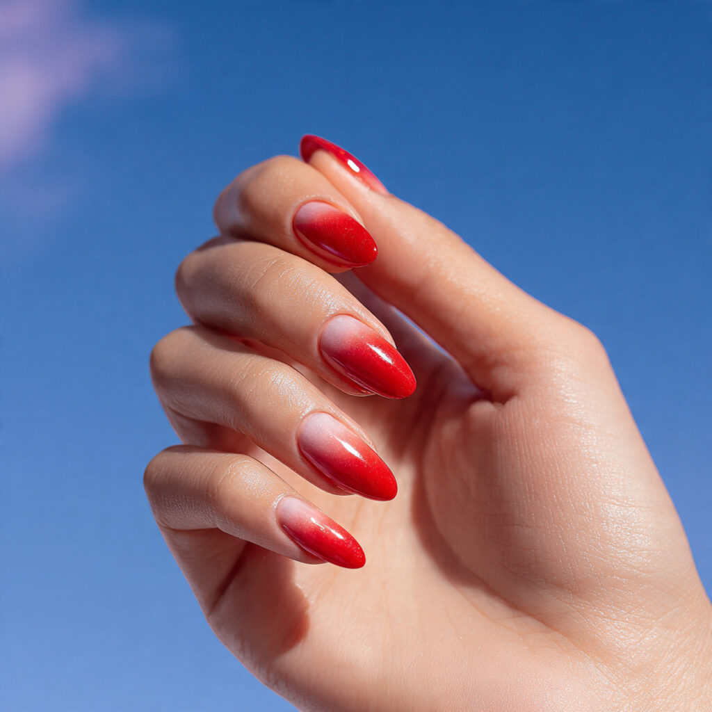 Summer Nails Red: 14 Hot, Dreamy Designs You’ll Want All Season 11 one hand with attractive ombre red fade nails glos