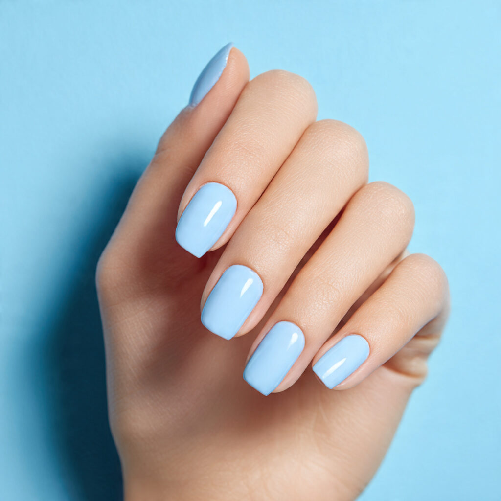 Summer Nails 2026 Short: Cute, Fresh & Effortless Nail Ideas You’ll Obsess Over 6 one hand with attractive pastel blue short nails g