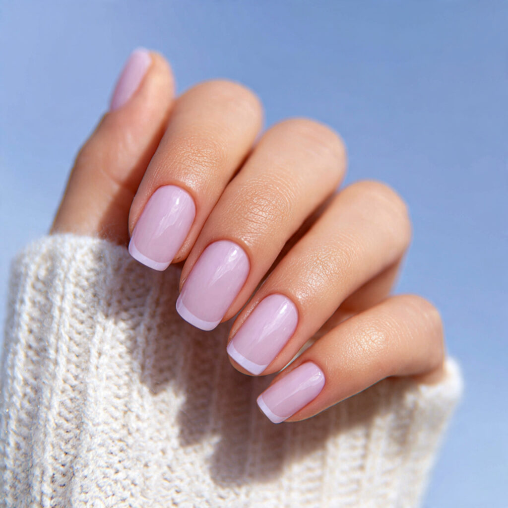 Summer Nails Purple: Soft, Dreamy & Glowing With Color 8 one hand with attractive pastel purple french tip