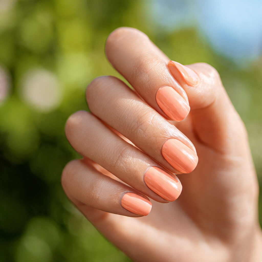 Summer Nails Inspirations: The Dreamiest Looks You’ll Want to Save Instantly 3 one hand with attractive peach summer nails glossy