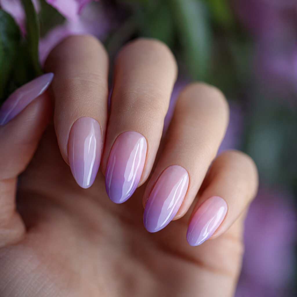 Summer Nails Purple: Soft, Dreamy & Glowing With Color 6 one hand with attractive pink and purple ombre nai