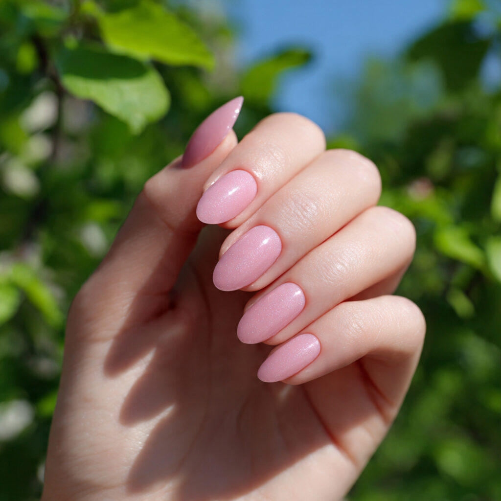 Summer Nails 2026 Pink: Soft, Glossy & Dreamy Pink Nail Inspo 8 one hand with attractive pink aura nails glossy fi
