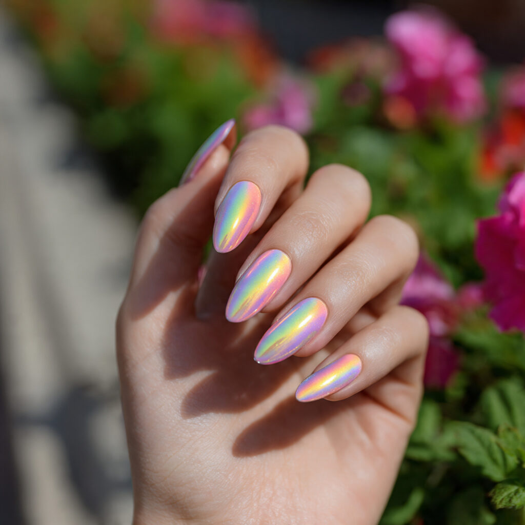 Summer Aura Nails: Dreamy, Glowy Designs You’ll Be Obsessed With 12 one hand with attractive rainbow soft aura nails g