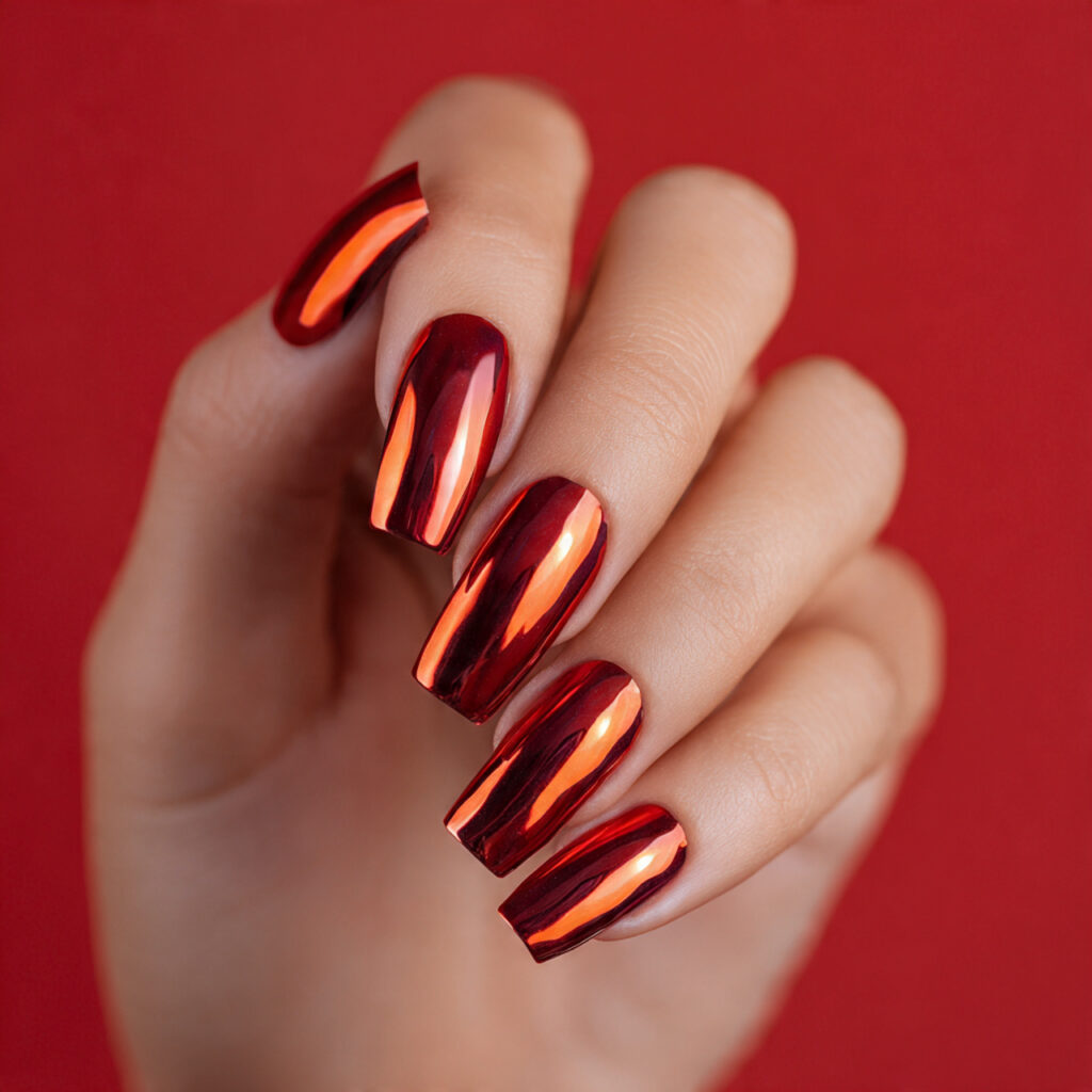 Summer Nails Red: 14 Hot, Dreamy Designs You’ll Want All Season 8 one hand with attractive red chrome mirror nails g