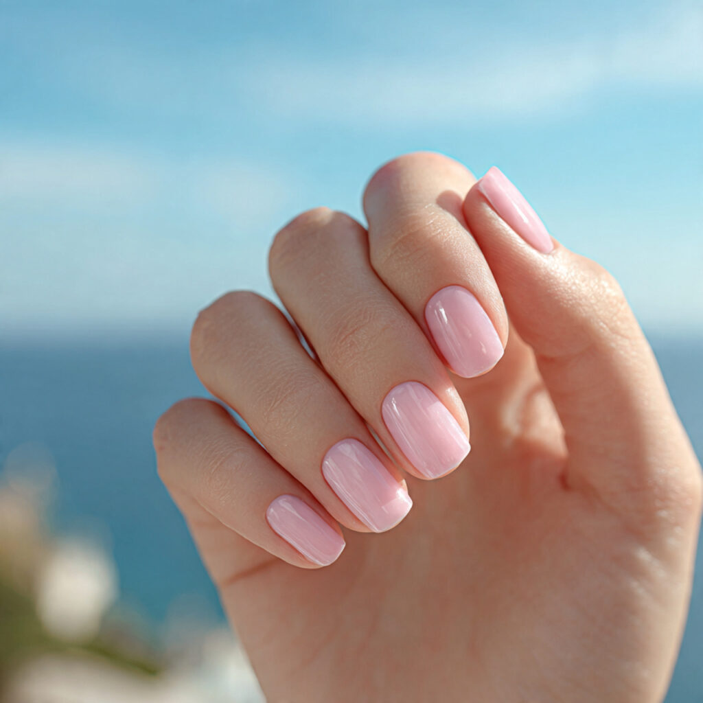 Summer Nails Aesthetic: Soft, Dreamy Looks You’ll Want to Save 2 one hand with attractive sheer pink clean girl nai 1
