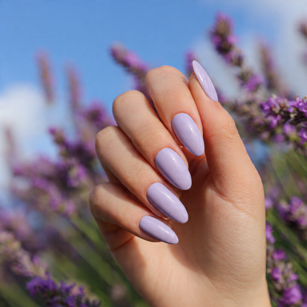Summer Nails Purple: Soft, Dreamy & Glowing With Color 1 one hand with attractive soft lilac gloss nails gl
