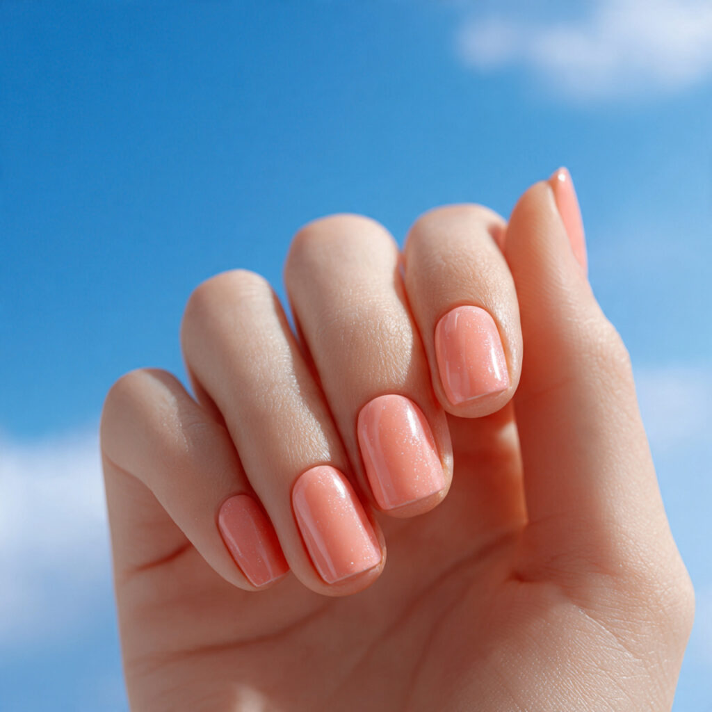 Summer Nails 2026 Short: Cute, Fresh & Effortless Nail Ideas You’ll Obsess Over 4 one hand with attractive soft peach gloss short na