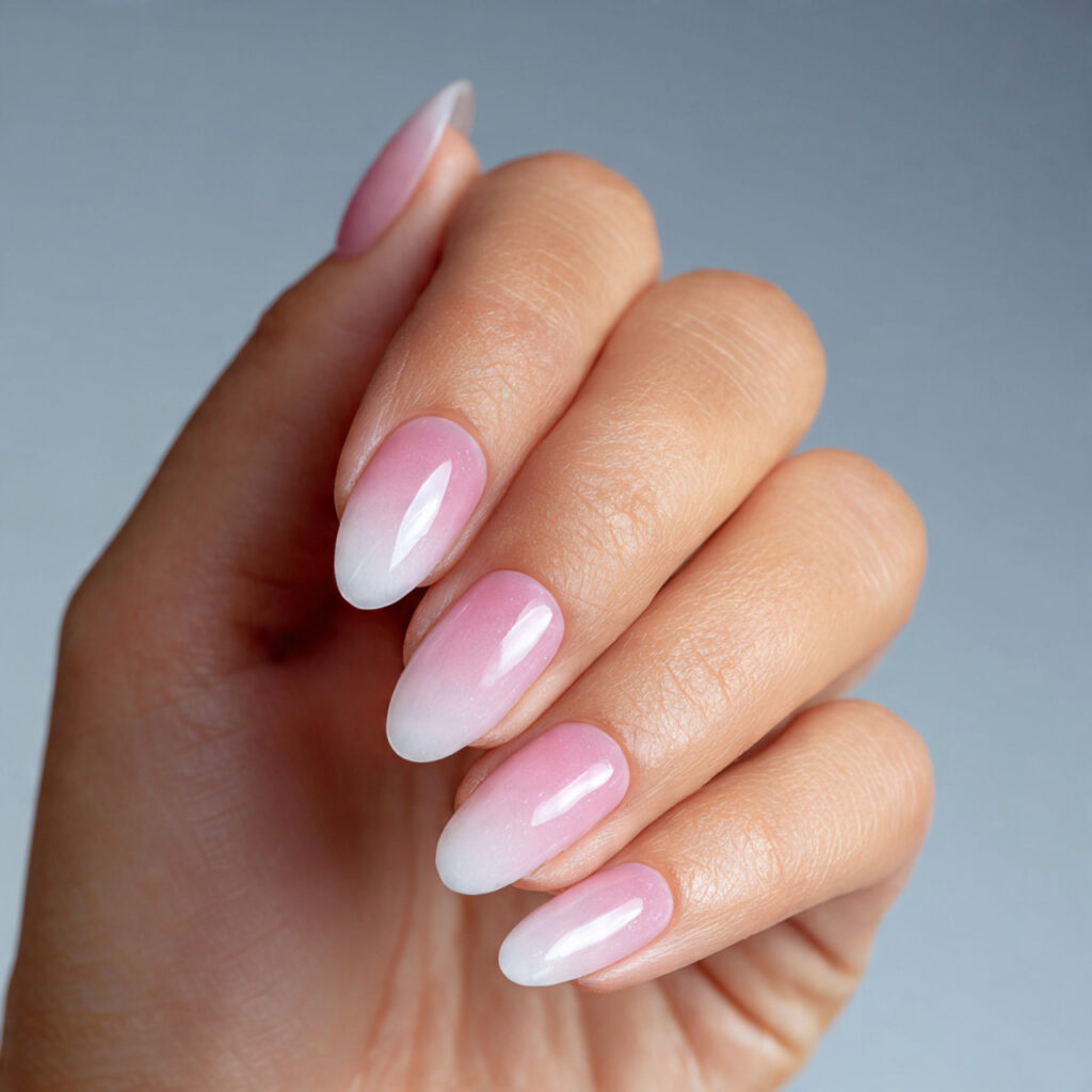 Summer Nails 2026 Simple: Soft, Effortless Looks You’ll Keep Saving 12 one hand with attractive soft pink ombre nails sim