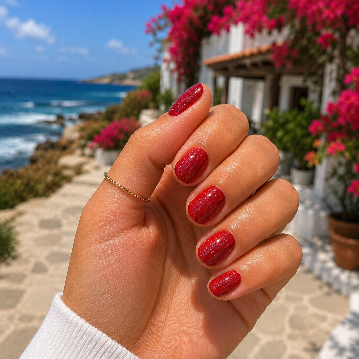 red sparkle nails