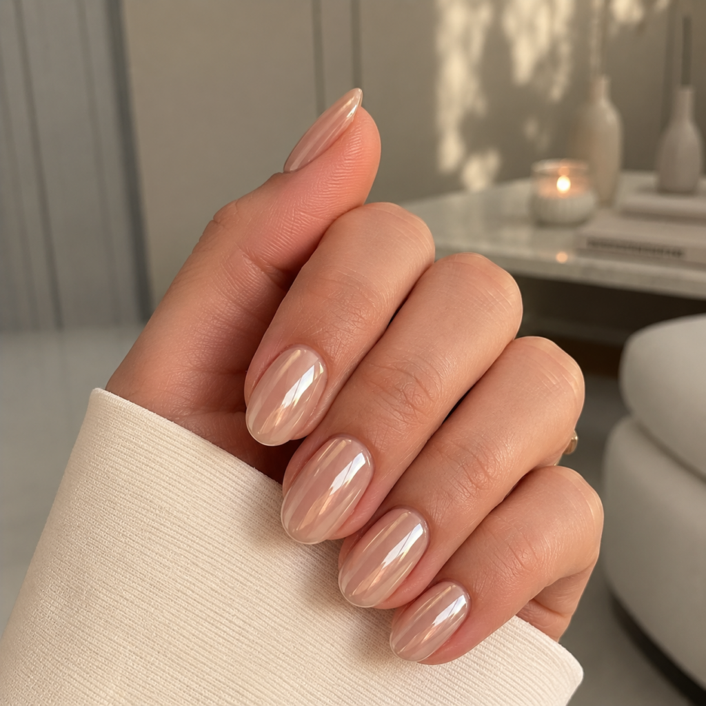 Nail Inspo for Short Nails: Cute, Glossy Ideas You’ll Want to Save Instantly 4 Nude Chrome Glow Nails