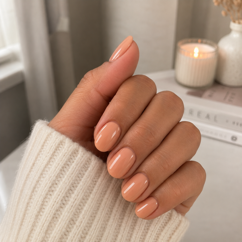 Nail Inspo for Short Nails: Cute, Glossy Ideas You’ll Want to Save Instantly 9 Peachy Nude Glow Nails