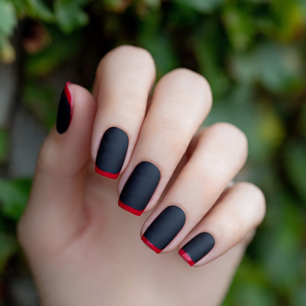 Red Black Nails: Bold, Addictive & Totally Unforgettable Looks 13 a close up of one attractive hand with matte black